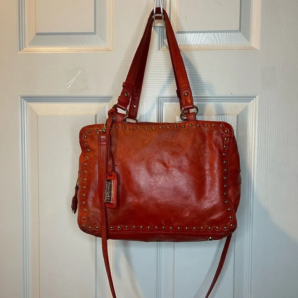 Badgley Mischka leather Orange Cube Satchel/shoulder bag  gold tone studs accent